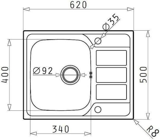 Pyramis Athena 1B 1D 100187601 Drop-In Sink Inox Satin W62xD50cm Silver