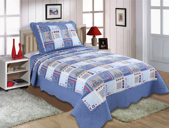 Silk Fashion 1511-31 Tagesdecken Set Einfarbig Blau 160x220cm 2Stücke