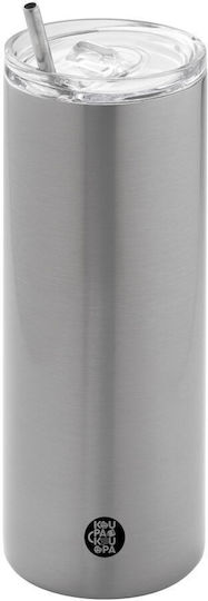 Koupakoupa Mickey head Eco friendly Glass Thermos Stainless Steel BPA Free 600ml Silver with Straw