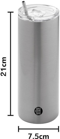 Koupakoupa you Glass Thermos Stainless Steel BPA Free 600ml Silver with Straw