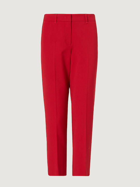 Women's Fabric Trousers Slim Fit Red