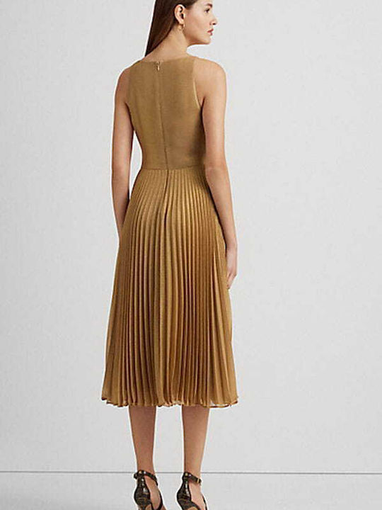 Ralph Lauren Καλοκαιρινό Midi Βραδινό Φόρεμα Χρυσό