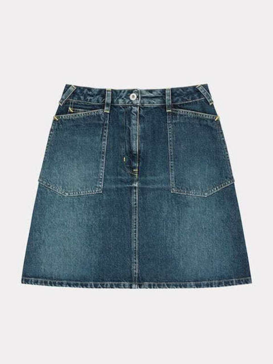 Denim Cu talie înaltă Mini Fustă Albastru marin