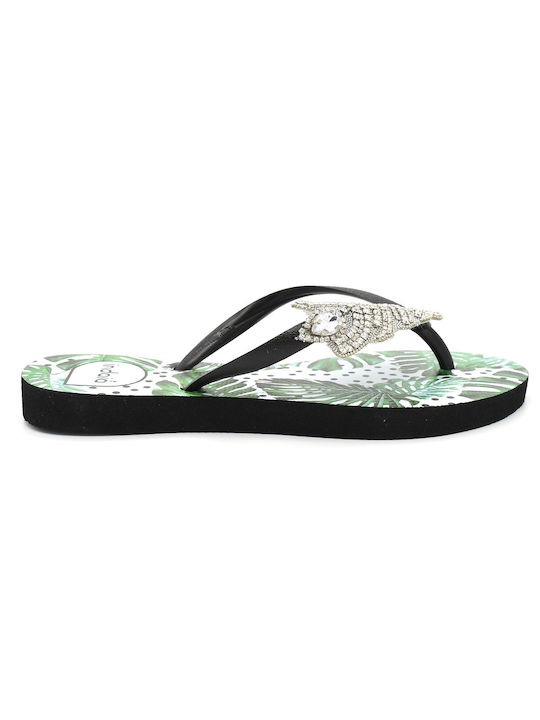 Flip flops with rhinestones Indaia 4123-1501-013 BLACK