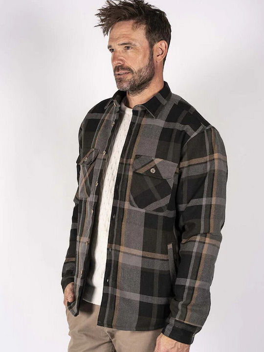 Pre End Men's Shirt Long Sleeve Checked Brown