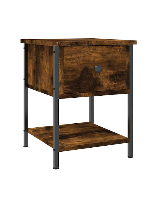 Wooden Bedside Table with Metallic Legs Καπνιστή Δρυς 34x35.5x45cm