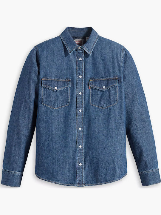 Western Women's Denim Long Sleeve Shirt Blue