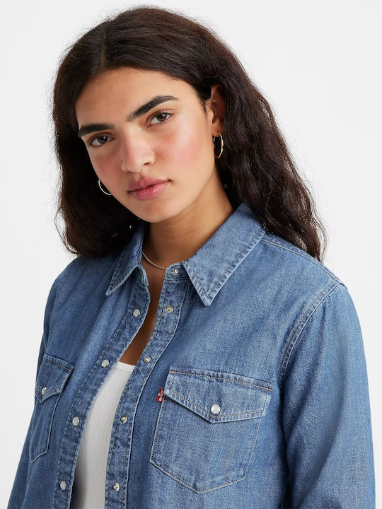 Western Women's Denim Long Sleeve Shirt Indigo
