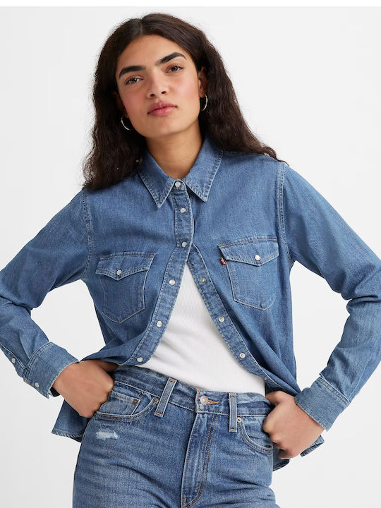 Western Women's Denim Long Sleeve Shirt Indigo