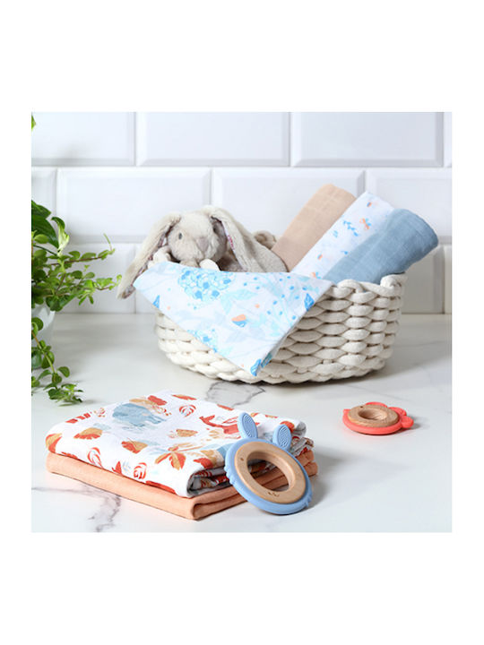 Babyono Muslin Swaddle Wraps Orange Multicolour 70x70cm. 3pcs
