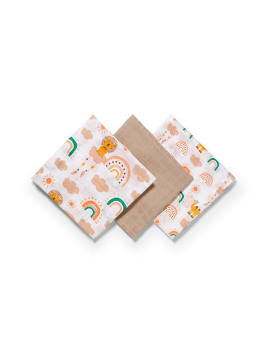 Babyono Muslin Swaddle Wraps Multicolour 70x70cm. 3pcs