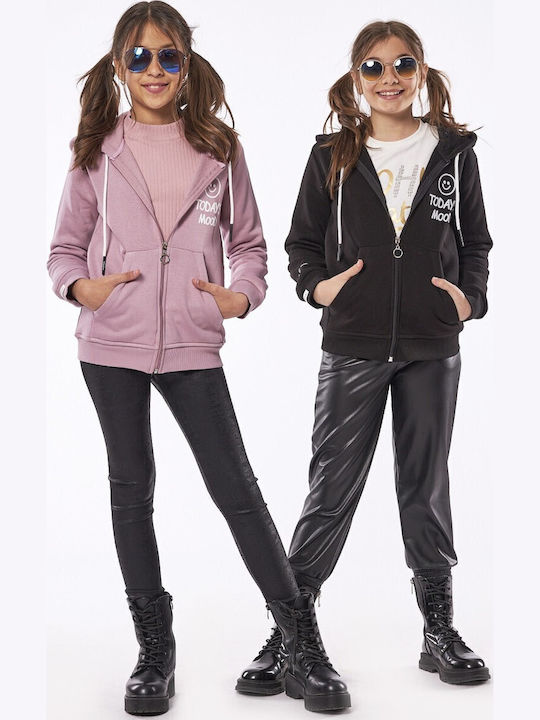 Kids Sweatshirt Cardigan Cotton with Hood Black