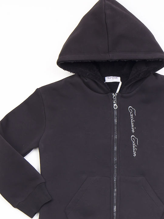 Trax Furry Hooded Sweatshirt with Zipper Black