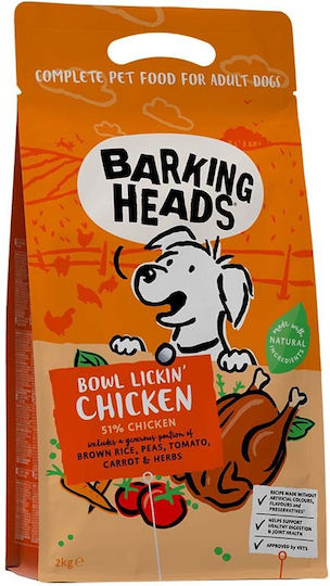 Barking Heads Bowl Lickin' Chicken 2kg Trockenfutter ohne Getreide für erwachsene Hunde mit Brauner Reis und Huhn