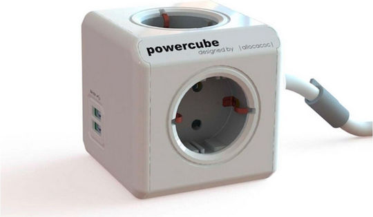 Allocacoc Extended PowerCube 2 Positionen mit 2 USB-A und Kabel 1.5m Gray
