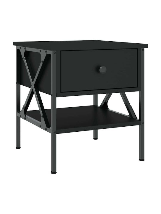 Wooden Bedside Table with Metallic Legs Black 40x42x45cm