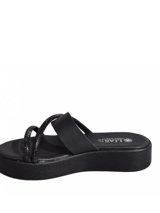 Lias Mouse Leather Women's Flat Sandals in Black Color