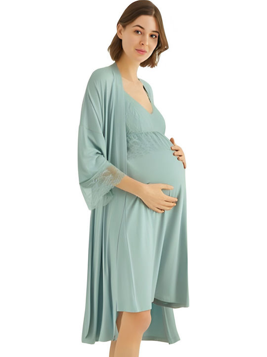 Angel's Secret Nightdress with Maternity Robe & Nursing in Green color 18470