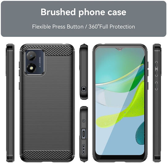 Brushed Carbon Fiber Back Cover Silicon Negru (Moto E13)