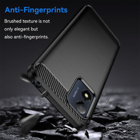 Brushed Carbon Fiber Back Cover Silicon Negru (Moto E13)