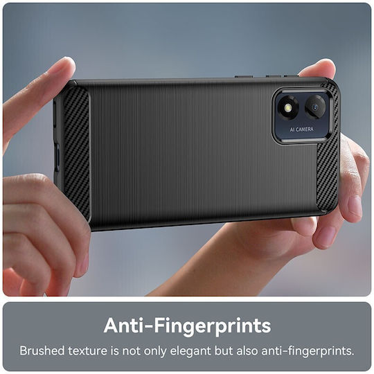 Brushed Carbon Fiber Back Cover Silicon Negru (Moto E13)