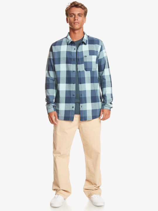 Motherfly Long-sleeved Flannel Shirt Checked Blue