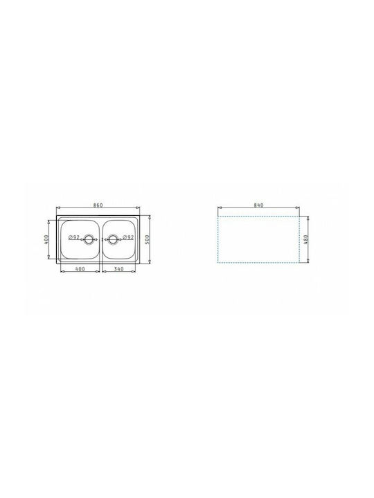 Pyramis Dorian 2B Ένθετος Νεροχύτης Αριστερός Inox Σαγρέ Μ86xΠ50cm Ασημί