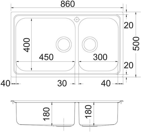 Apell SG 862 Ένθετος Νεροχύτης Αριστερός Inox Σατινέ Μ86xΠ50cm Ασημί