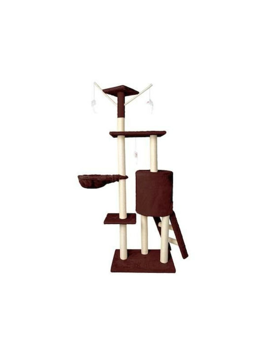 Malatec Cat Scratching Post Cat Tree 5 Επιπέδων με Σκάλα & Κρυψώνα In Brown Colour 49x35x139 cm 0000