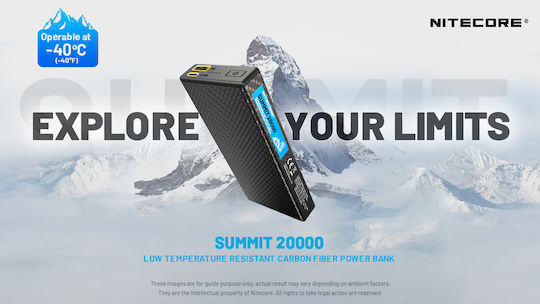 NiteCore Summit 20000 Power Bank 20000mAh 20W με Θύρα USB-A και Θύρα USB-C Μαύρο