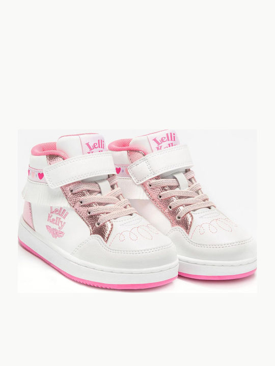 Frangetta Mix Kids Sneakers High with Scratch Bianco Rosa