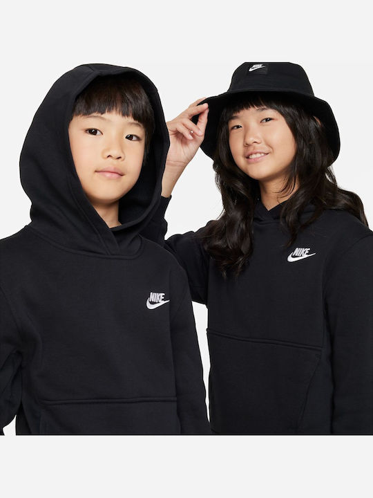 Fleece Kids Sweatshirt with Hood Black Sportswear Club