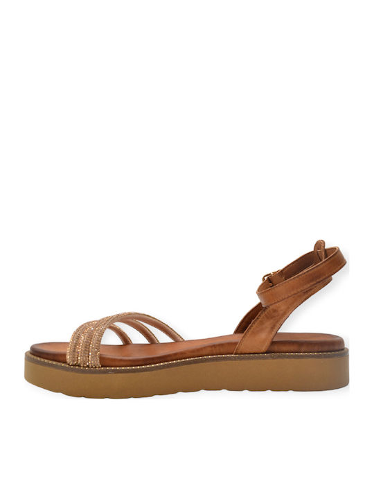 Leather Women's Flat Sandals in Brown Color