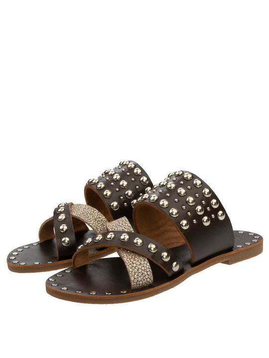 Kallisto Leather Women's Flat Sandals in Brown Color