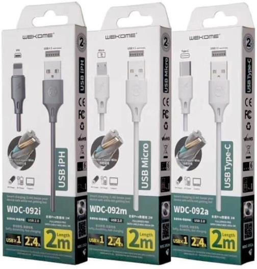WK WDC-092 USB 2.0 Cable USB-C Male - USB-A White 2m