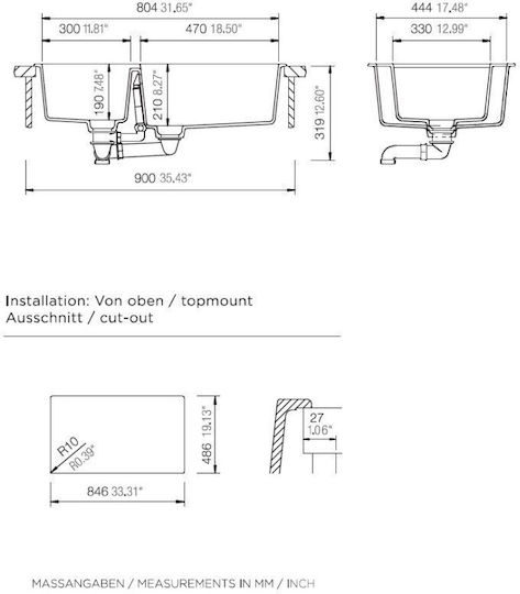 Schock Cristalite Element Chiuvetă Bucătărie Drop-In din Granit Lichid L86xL50cm Alb SuperWhite