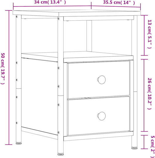 Nachttisch Metall Sonoma Oak 34x35.5x50cm