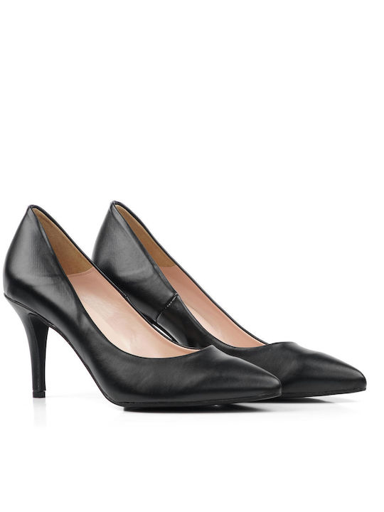 Alessandra Paggioti 81001 Damen Pumps Schwarz Mat mit Absatz 8,5 cm aus echtem Leder griechischer Machart.