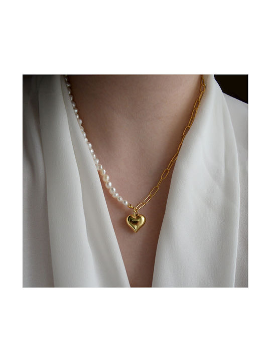 Silver plated gold plated heart necklace with pearls