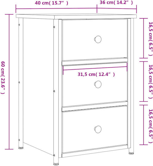 Nachttisch Metall Sonoma Oak 40x36x60cm