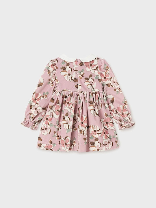 Mayoral Kids Dress Velvet Long Sleeve Pink