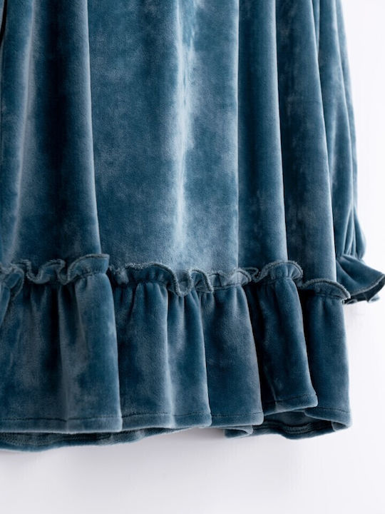 Children's Dress Long Sleeve Velvet Light Blue