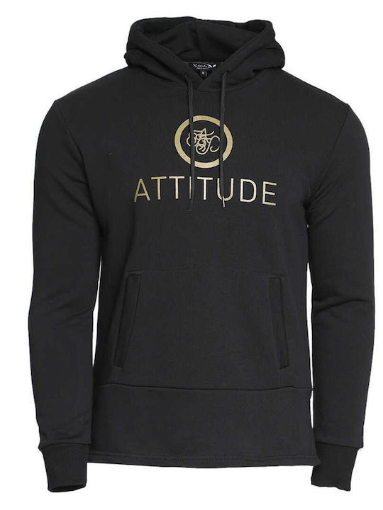 Attitude Herren Sweatshirt mit Kapuze und Taschen Schwarz