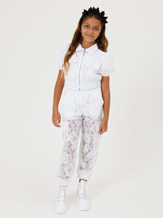 Monnalisa Girls Fabric Cargo Trouser White