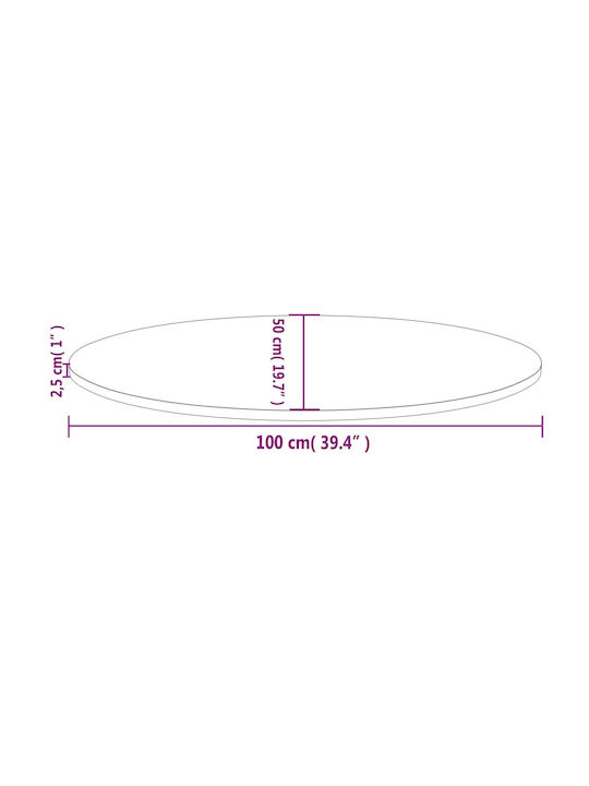 vidaXL Oval Table Surface made of Solid Wood in White Color 100x50x2.5cm 824331 1pcs