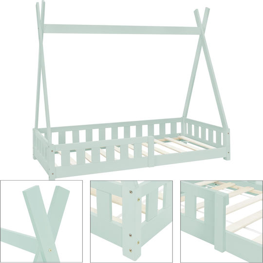 Pat Pentru Copii Single Verde Cu Saltea 80x160cm