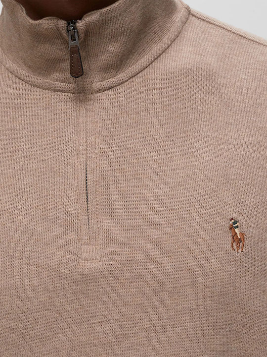 Estate Rib Half-Zip Pulover cu Mâneci Lungi Bej