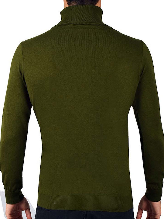 Stefan Fashion Men's Long Sleeve Blouse Turtleneck Khaki