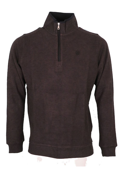 Pre End Herren Langarm-Pullover Ausschnitt mit Reißverschluss Braun