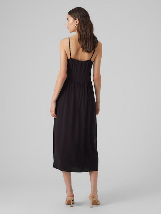 Vero Moda Sommer Midi Hemdkleid Kleid Schwarz